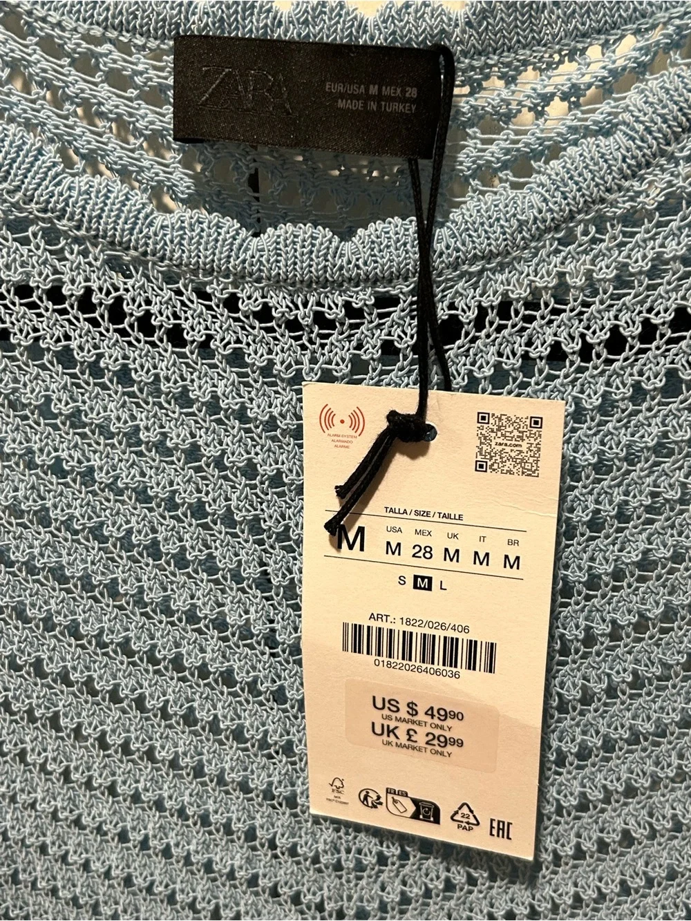 NWT Zara Knit Flared Sleeve Jumper Blue , size M